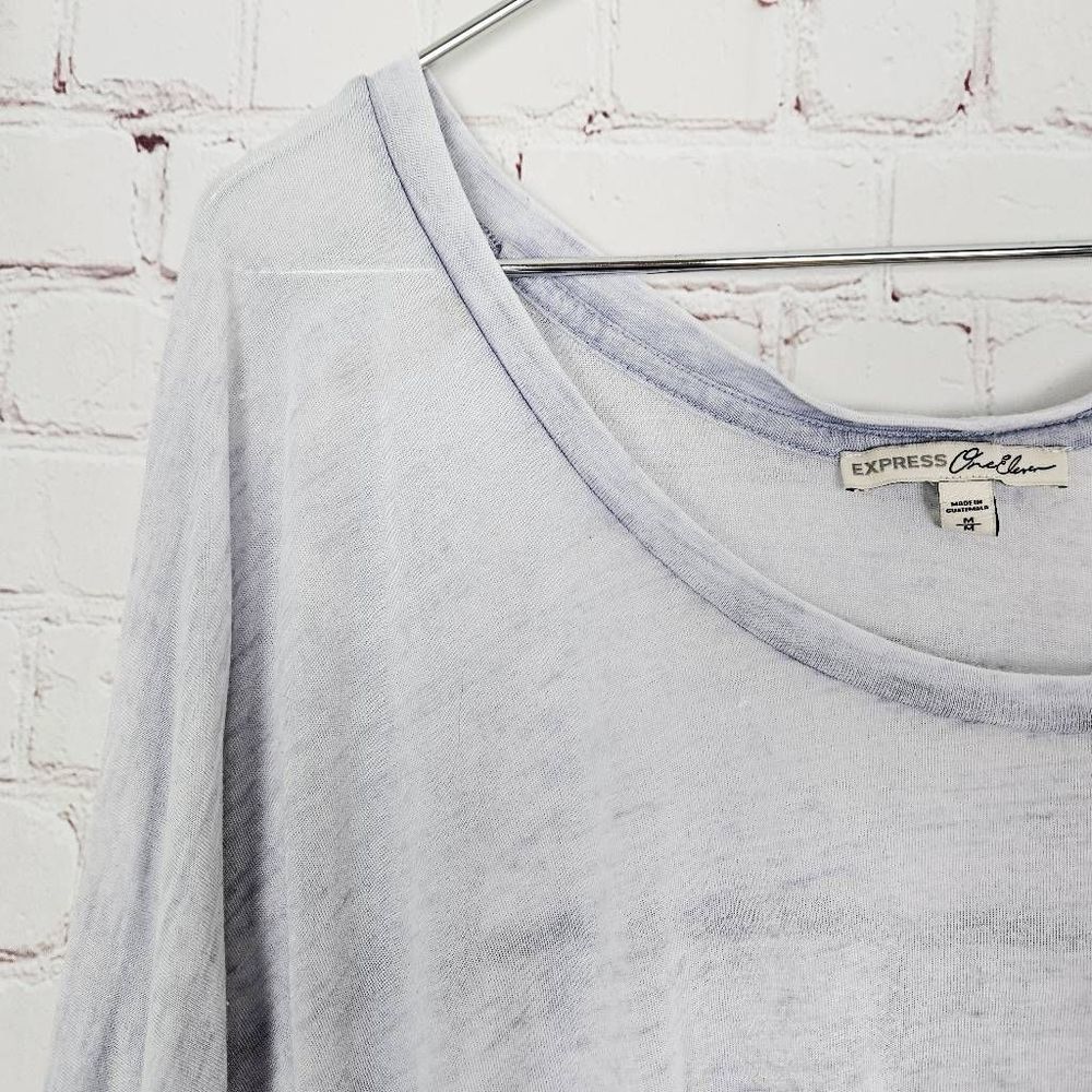 EXPRESS One Eleven Baby Blue Space Dye 3/4 Sleeve Boatneck Semi Sheer Tunic Top - Picture 2 of 5